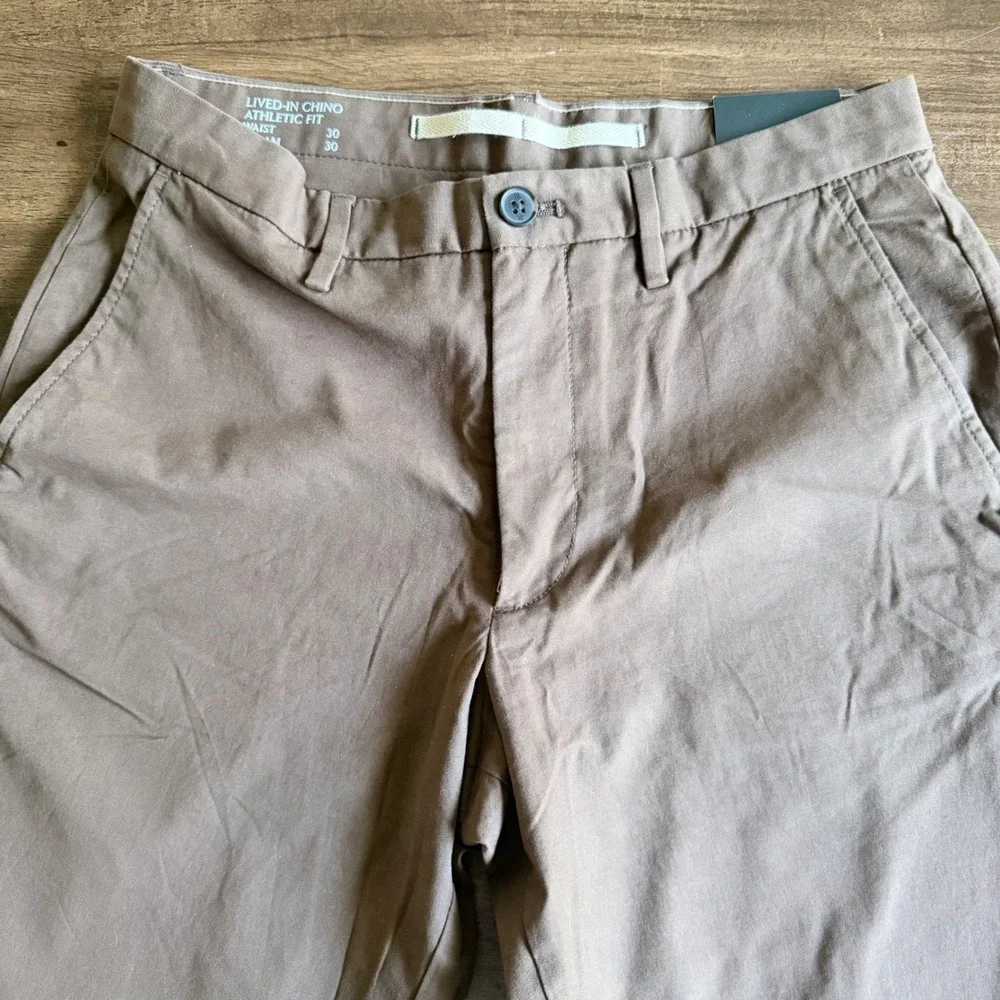 Banana Republic Lived-In Chino Athletic Fit Brown Pants 30x30 Tapered Leg NEW